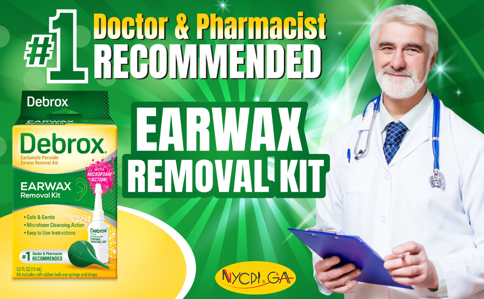 Debrox Earwax Removal Drops Featuring NYCPI & GA Tissue Pack Bundle for Easy Cleanup