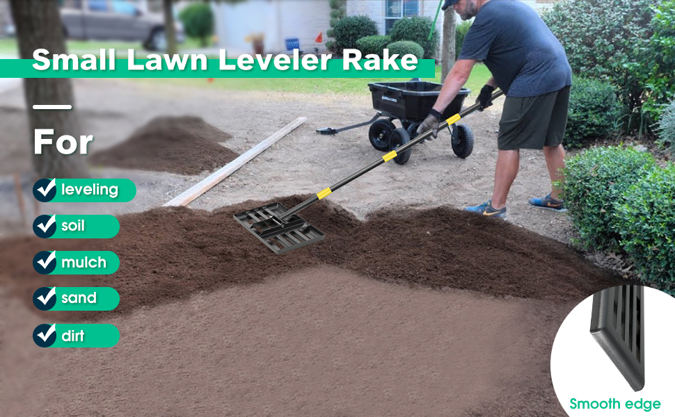 Lawn Leveling Rake with Smooth Eadge,Heavy Duty 17"x10" Small Lawn