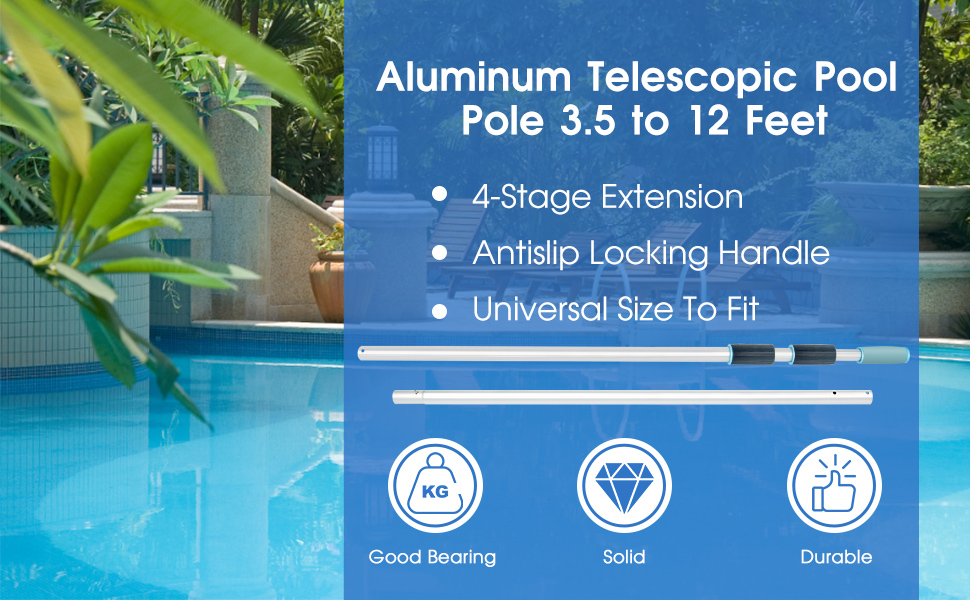 TidyMister 12 FT Heavy Duty Pool Pole, Prime Telescopic Aluminum Standard Pole with