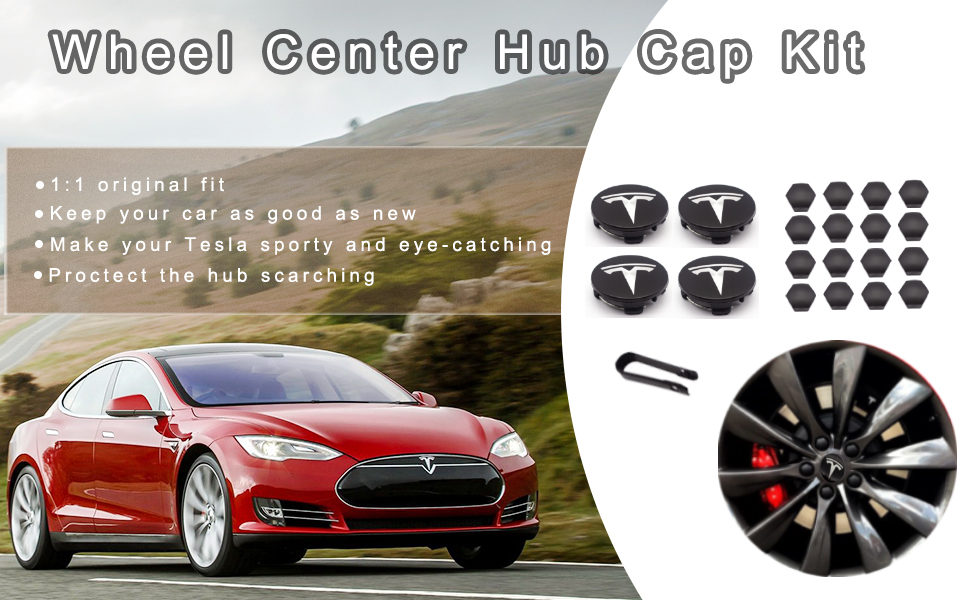 Adullama Wheel Center Hub Cap Kit Replacement for Tesla
