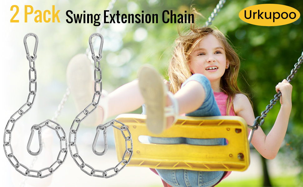 2 Pack 1/5 Inch Heavy Duty Chains, 30 Inch Swing Extension Chain with Carabiners, Adjustable 440LB Metal Hanging Chain for Indoor Outdoor Porch Swing Hammock Chair Punching Bags Gym Machines 8 Swing Extension Chain