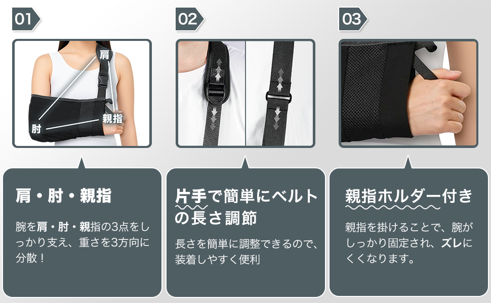 アームホルダー アームスリング 腕用 サポーター 腕吊り 腕つり 腕スリング 三角巾 大人用 ポケット付き 左右兼用 肩・腕・肘の安定固定 リハビリ・骨折後ケア 通気性 快適サポート ブラック