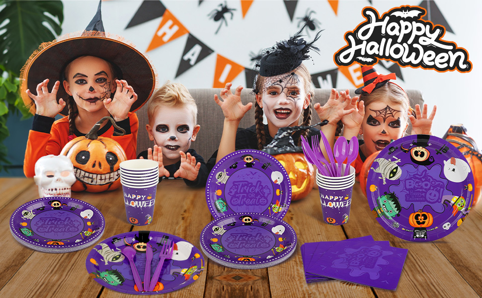 BYMIOYA 168PCS Halloween Paper Plates Cup Napkins and