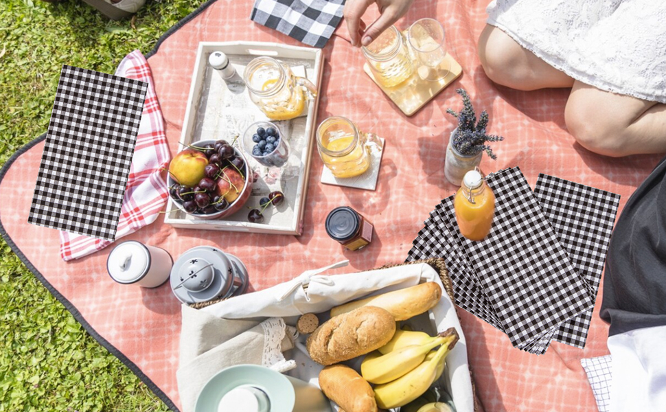 WDF 150Pack Black Gingham Napkins 3 Ply Disposable Black