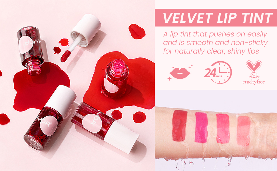 KYDA 4 Farben Lip Tint Stain Set, Flüssiger Lippenstift Hydrating Lip