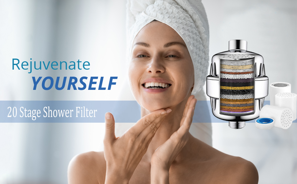 20 Stage Shower Filter with Vitamin C E for Hard Water High Output