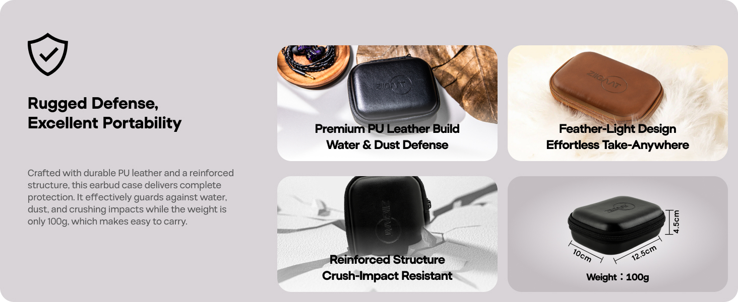 Linsoul ZiiGaat PELLEPOD Leather Earphone Case, Waterproof Protective Box for Storage of IEM