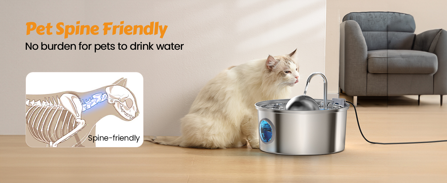 AONBOY Cat Water Fountain, 108oz/3.2L Cat Fountain Stainless Steel, Pet Water Fountain with