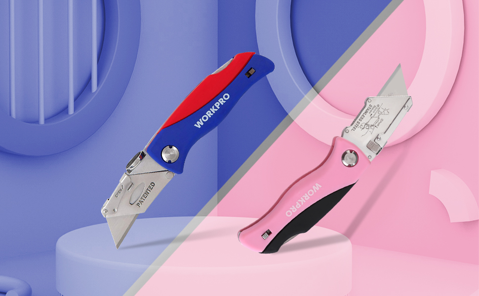 WORKPRO Folding Utility Knife, QuickChange Box Cutter, Blade Storage