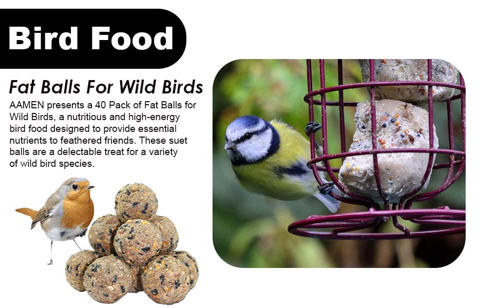 AAMEN Fat Balls For Wild Birds, Bird Food, Nutritious & High Energy Suet Balls, Wild Birds Food