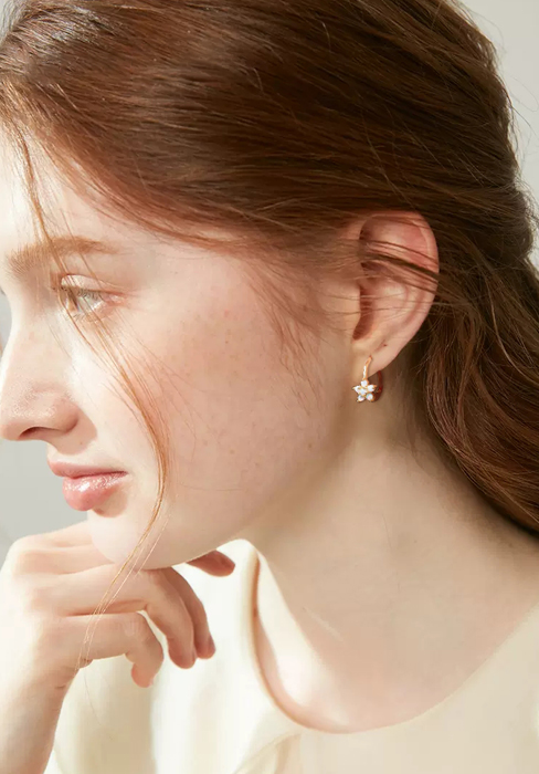 Womens 14K Yellow Gold Plated Flower Small Hoop Earrings Girls Leverback Opal Dangle Drop Earrings