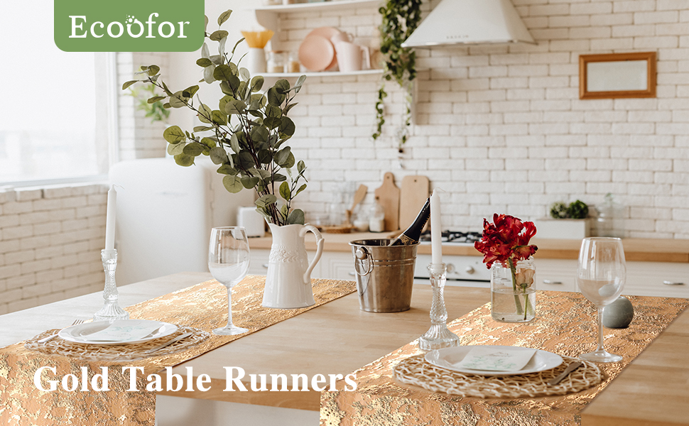 Ecoofor Gold Table Runner 11 Inch x 9 Feet Glitter Metallic