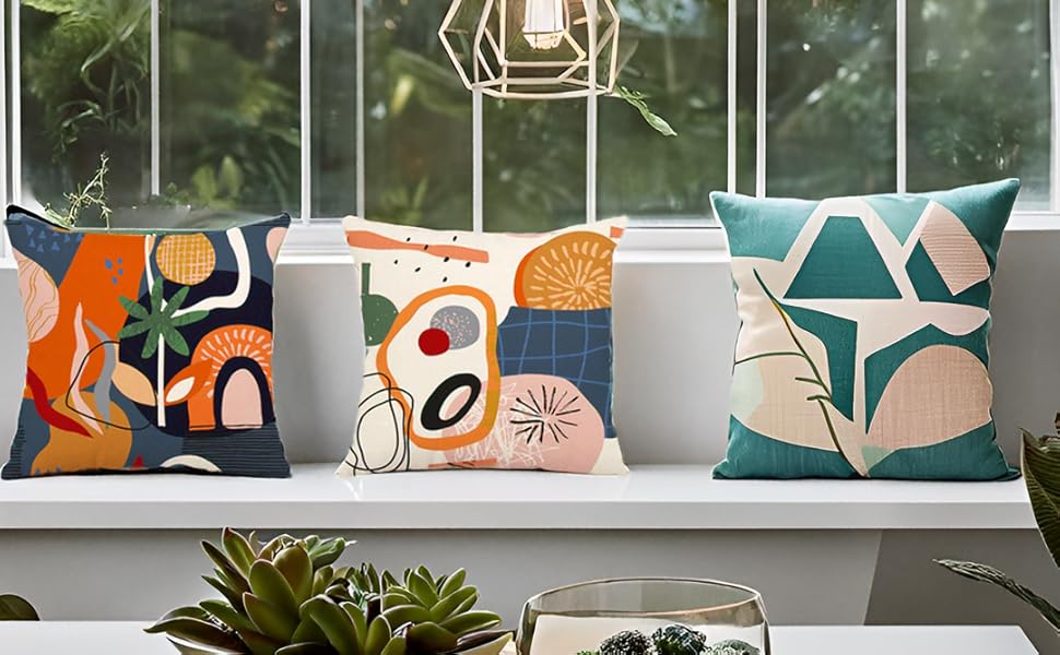 Mid Century Modern Throw Pillows Colorful Abstract Pillow Covers 18x18 Set of 4