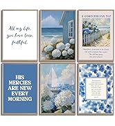 Coastal Christian Bible Wall Art Blue Scripture Verses Pictures Wall Decor Blue Verses Canvas Pai...