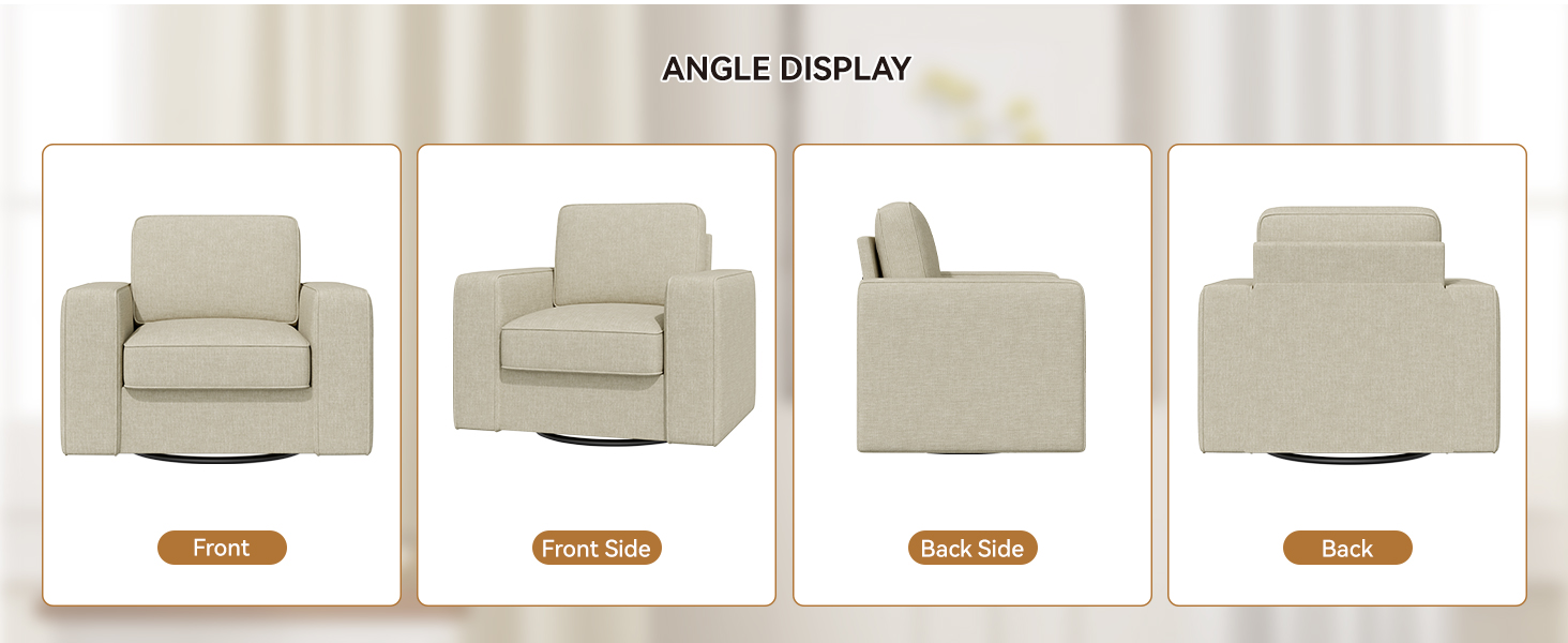 Nebuaegis swivel accent chair, soft linen wingback living room chair single beige