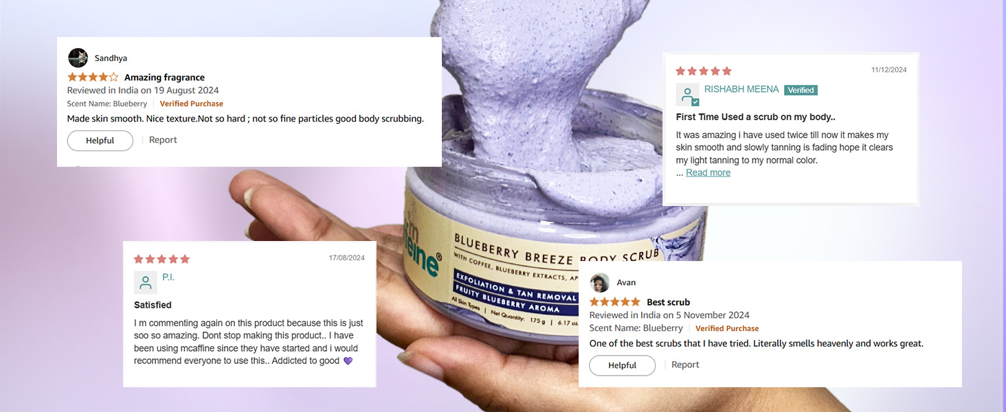 mcaffeine blueberry body scrub detan cream for women men oily dry combination skin fragrance fresh