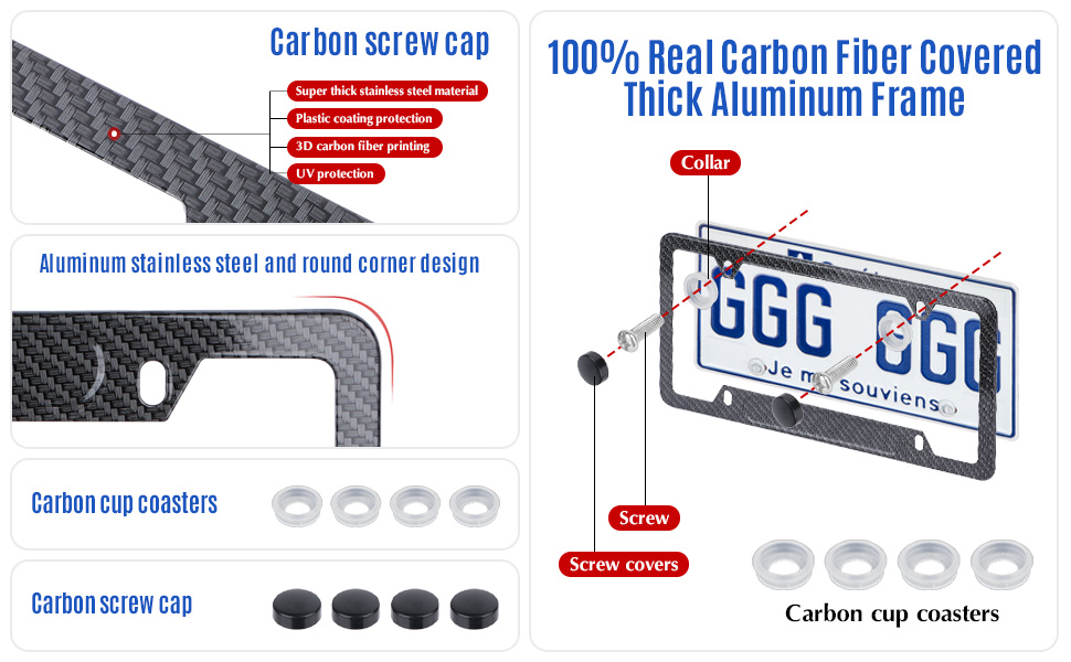 AOPULE Black License Plate Frames,2PCS Carbon Fiber Printing License