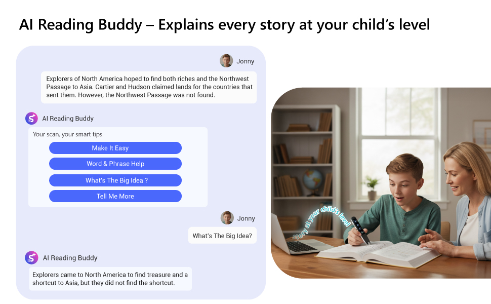 WorldPenScan AI Reader features AI Reading Buddy to explain story easier to understand