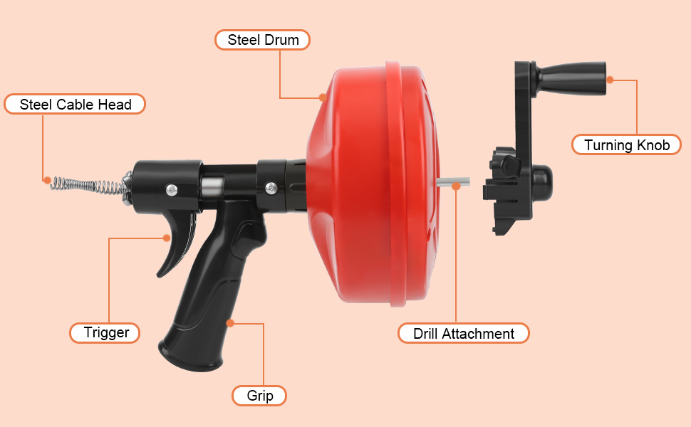 Vastar 7.62M Drain Unblocker Drain Auger, Drain Snake Unblocker with
