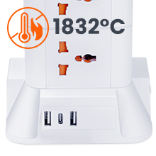 Text shows '1832°C'. Series of product demonstration images showing a white electric heating device with temperature control capability.