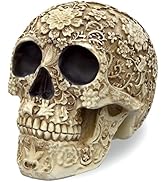 READAEER Life Size Skull Resin Floral Human Skull Model Adult Head Bone Model Day of The Dead Décor