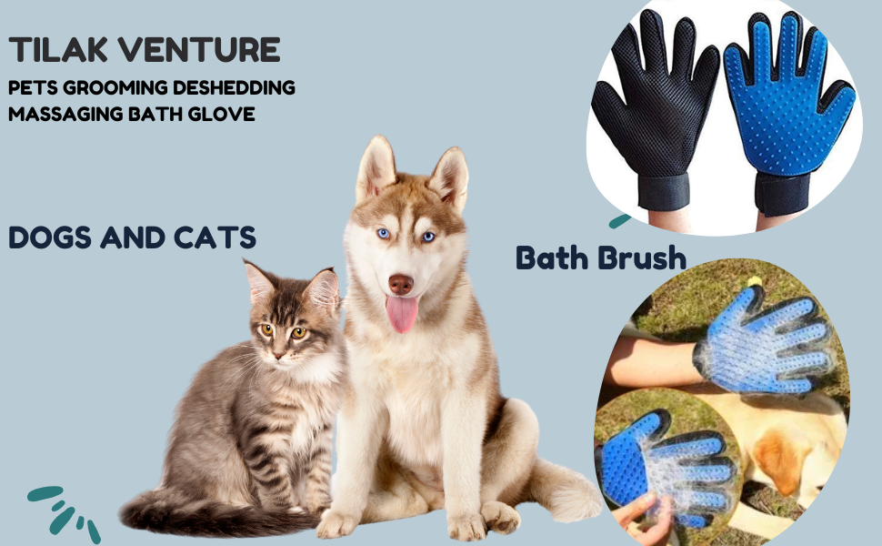 Tilak Venture Pets Grooming Deshedding Massaging Bath Glove for Dogs