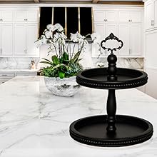 modern monochrome white and black kitchen with 2-tier wood beaded tray