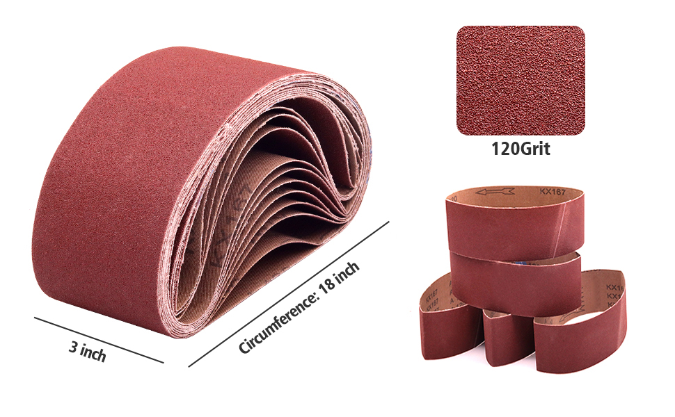 3 x 18 inch Sanding Belts, 120 Grit Aluminum Oxide Belt Sander Sanding