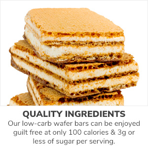 Quality Ingredients. Low-carb wafer bars guilt free 100 calories & 3g or less of sugar