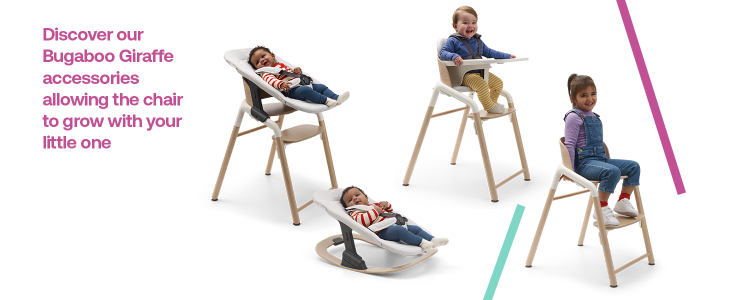 Bugaboo Giraffe Wooden Baby High Chair, Adjustable in 1 second, Easy to Clean, Safe and