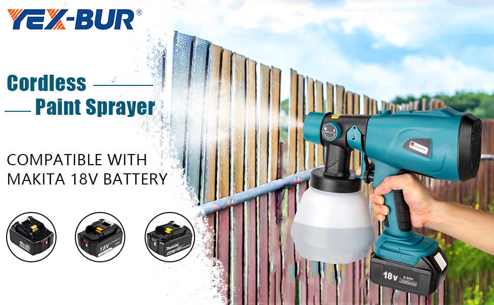 YEXBUR Cordless Paint Sprayer for Makita 18V Battery, Handheld HVLP Spray Gun for
