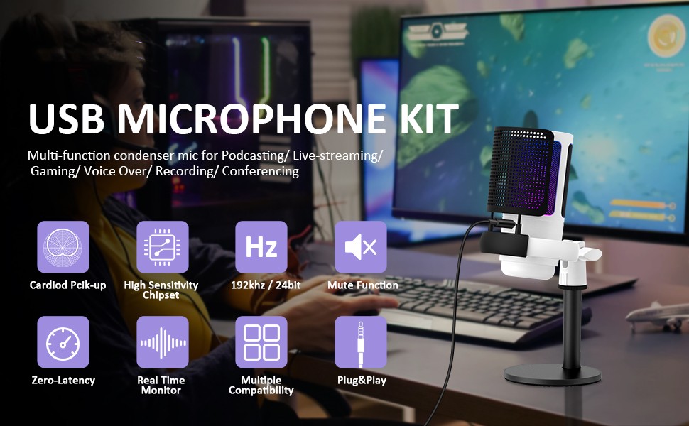 Condenser Microphone, DMG Gaming Microphone on Mac/PS4/PS5, USB