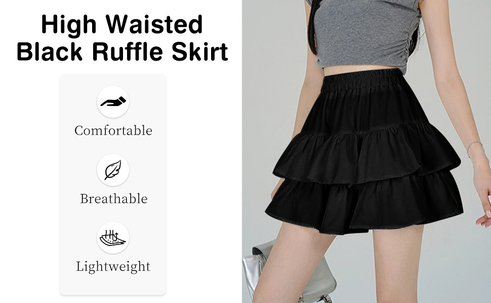 Lancry Black Mini Skirt,High Waisted Ruffle Skirt Black Skirt Short Skirts for Women,Black RARA Skirt Frilly Skirt y2k Skirt for Summer Autumn 11 Black Rara Skirt Frilly Skirt y2k Skirt for Summer Autumn