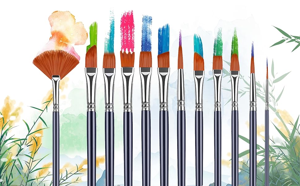 Huyerdo 17 Pcs Artist Paint Brush Set, Paint Brushes with Sponges Drawstring Case