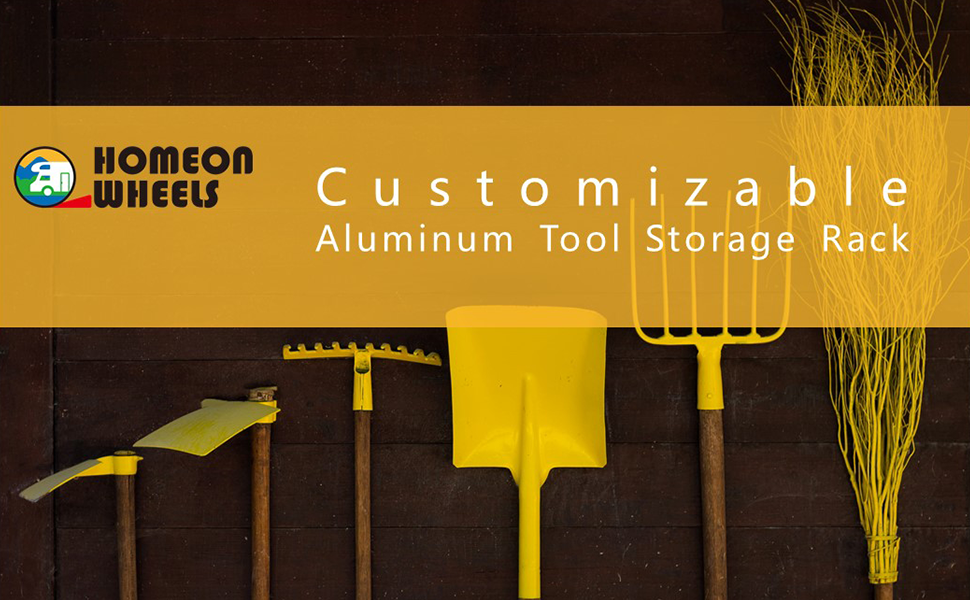 Homeon Wheels Tool Storage Rack, Aluminum Garage Tool Organizer Wall Mount with 6