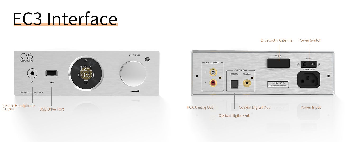 Amazon.com: SHANLING EC3 Stereo CD Player, USB Drive Port, ES9219C DAC ...