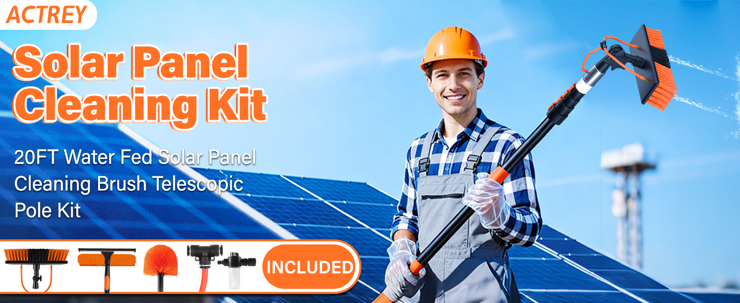 20FT Water Fed Solar Panel Cleaner Brush and Pole