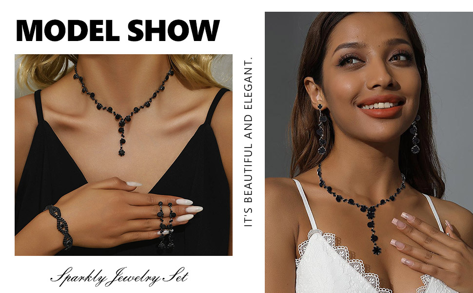 Black rhinestone jewelry Sparkly prom jewelry sets party jewelry rhinestone crystal necklace women