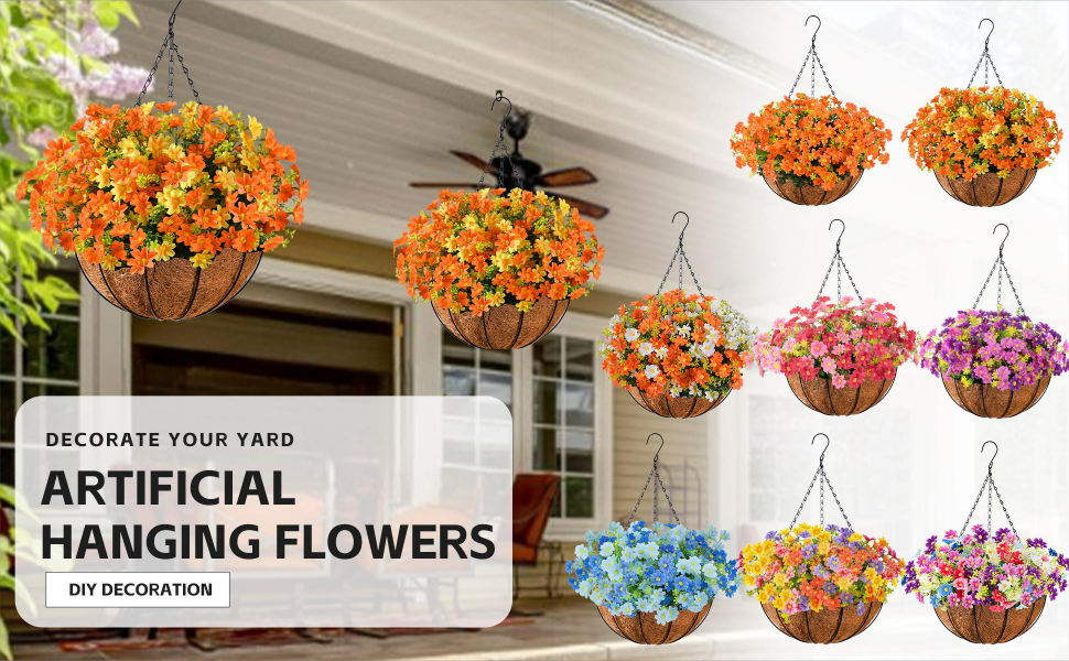 Artificial Hanging Baskets with Flowers 140 Flower Heads