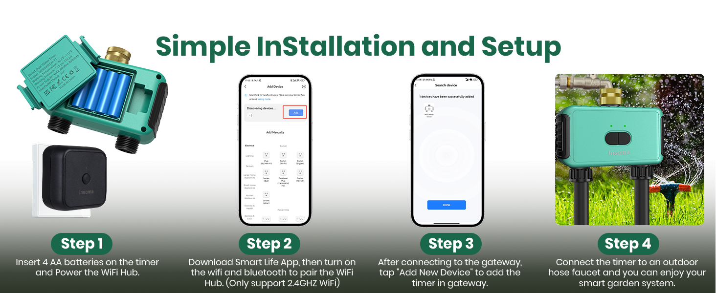Smart Hose Watering Timer with WiFi Hub, Sprinkler Timer