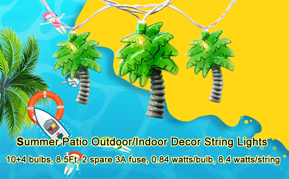 Palm Tree String Lights, 8.5Ft Summer Patio Lights String for Beach