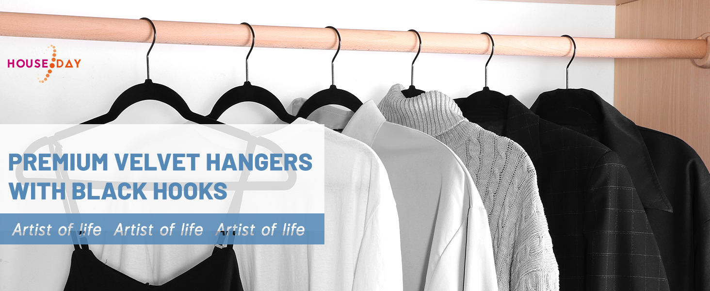 HOUSE DAY Black Velvet Hangers 60 Pack, Velvet Clothes