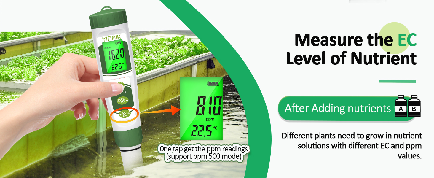 YINMIK pH Meter 4 in 1 pH EC TDS Temp Meter for Hydroponics ppm and EC ...