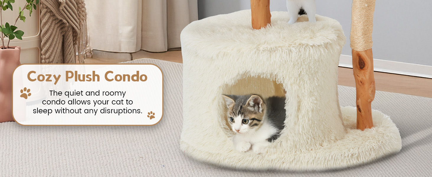 BUPPLEE Aesthetic Cat Tree, Wood Cute Cat Tree Tower with