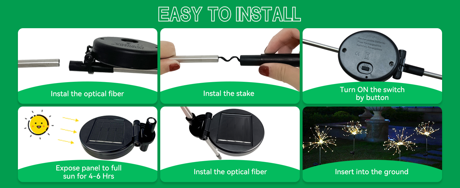 FOOING 2 Pcs Solar Garden Lights Solar Firework Lights, 120 LED Solar