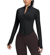 AVGO Women's Cropped Running Workout Jackets Zip Slim Fit Athletic Tops with Thumb Holes
