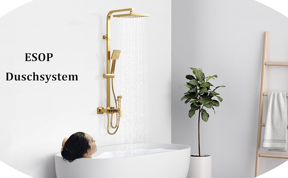 Colonna Doccia D'oro Sistema Doccia Montaggio A Parete Set Doccia Con 22 Cm * 22 Cm Soffione Doccia A Pioggia, Doccetta, Rubinetto Vasca, Doccetta Bidet 10 ESOP Colonna Doccia