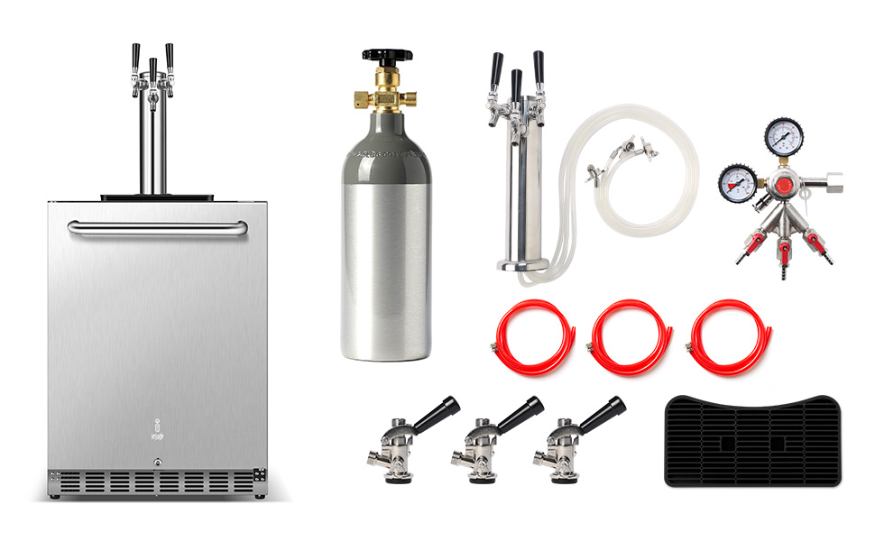 ICEJUNGLE 3 Taps Kegerator, Builtin Stainless Steel