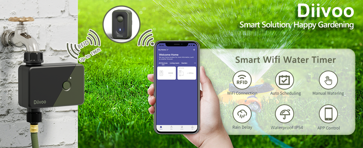 WiFi Hose Timer, Diivoo Smart Water Timer with WiFi Hub, 6