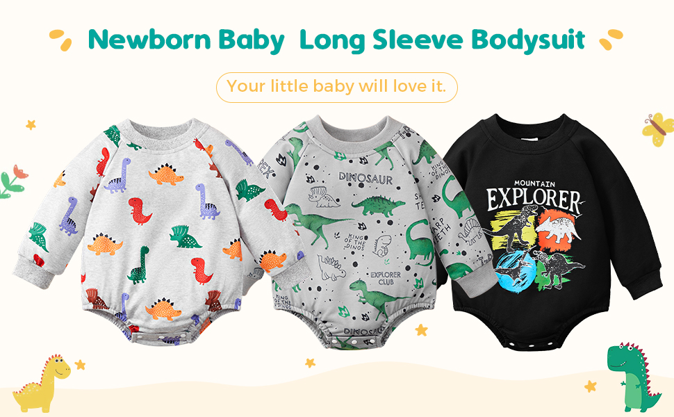 New child Boy Woman Outfits Child Lengthy Sleeve Dinosaur Romper Outsized Sweatshirt Toddler Fall Garments 0-18M 9 1